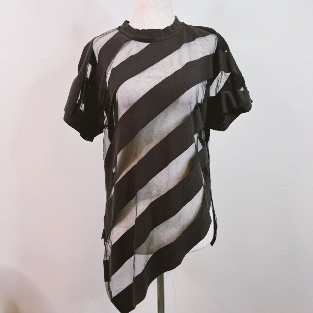 Marques Almeida Womens Shirt Devore Striped Top Goth Sheer Asymmetrical Small - Picture 1 of 12